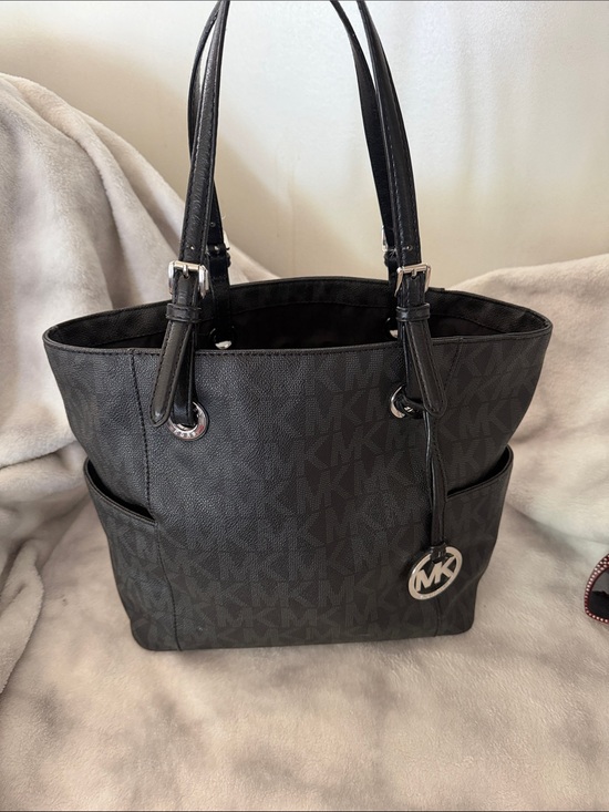 Michael Kors Handbags - Michael Kors Black MK Logo Tote with Silver Hardware